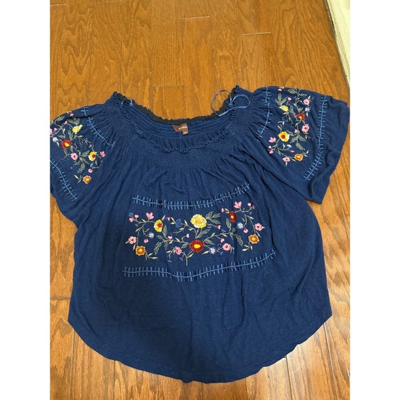 Ranna Gill Tops - Anthropologie Ranna Gill Navy Blue Embroidered Floral Peasant Blouse Top XS